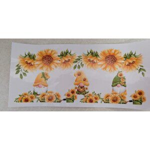 Sunflower Gnome UV DTF Tumbler Stickers – Waterproof Vinyl Decals for DIY Crafts